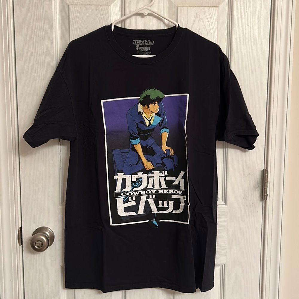 Cowboy Bebop Anime Spike Spiegel Black Crew Short Sleeve Cotton T-shirt Large